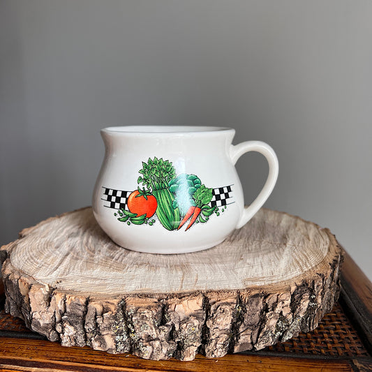 Vintage '80s Checkered Veggies Soup Mug