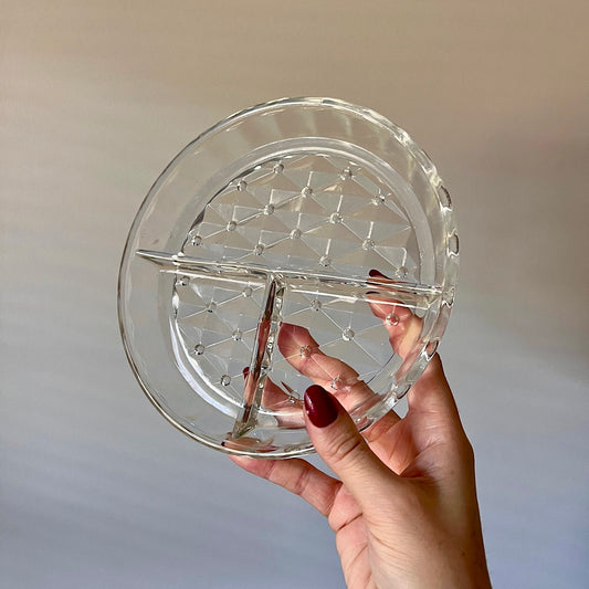 Vintage Divided Crystal Trinket Jewelry Glass Dish