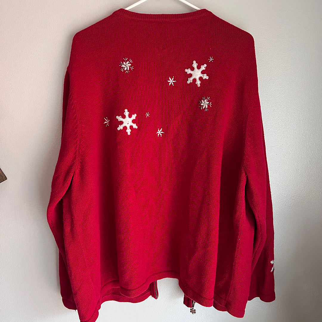 Vintage Croft & Barrow Woman Embroidered Beaded Snowflake Zip Up Sweater