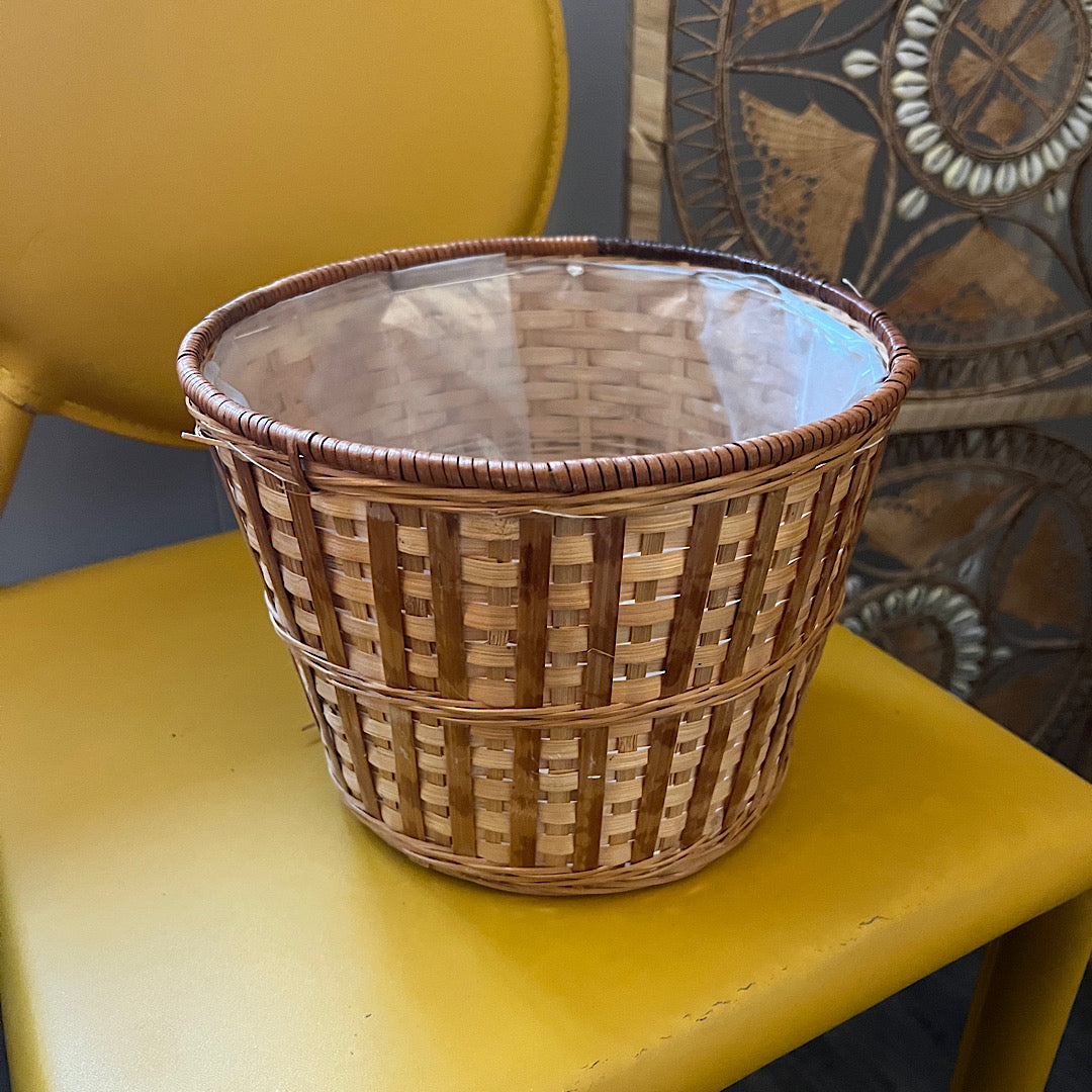 Vintage Wicker Plastic Lined Plant Basket