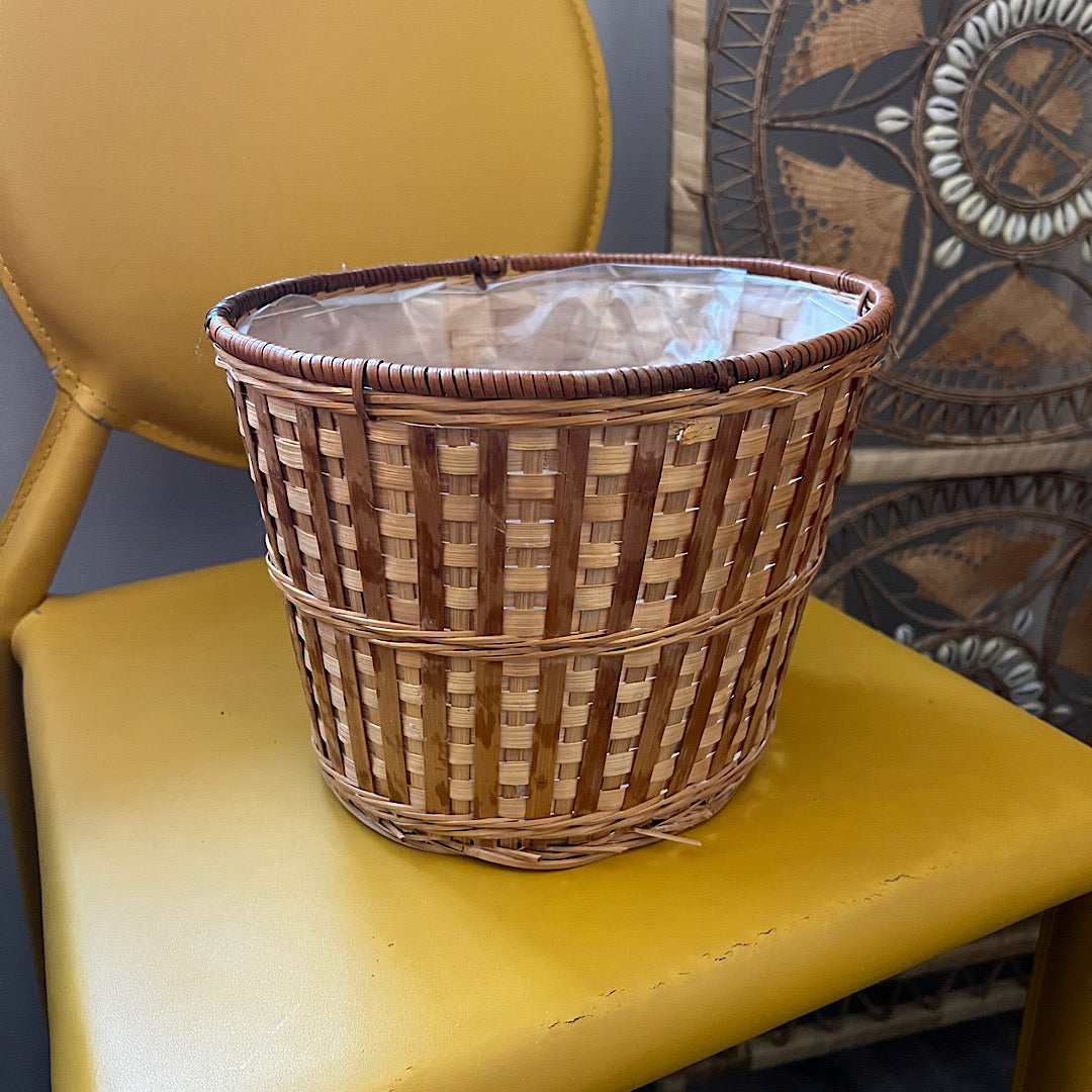 Vintage Wicker Plastic Lined Plant Basket