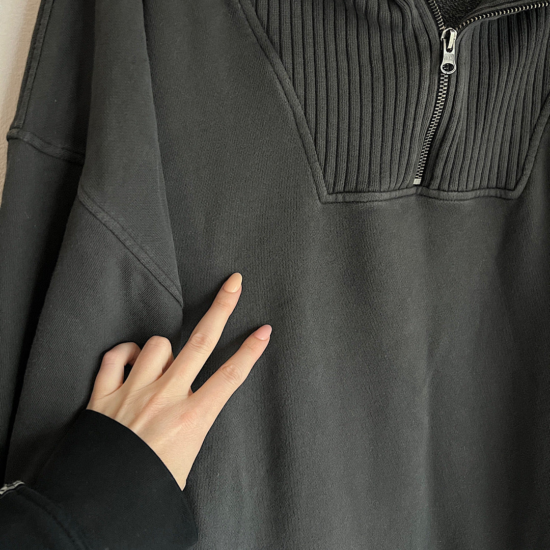 Aerie 1/4 Zip Ribbed Collar Charcoal Pullover Sweatshirt