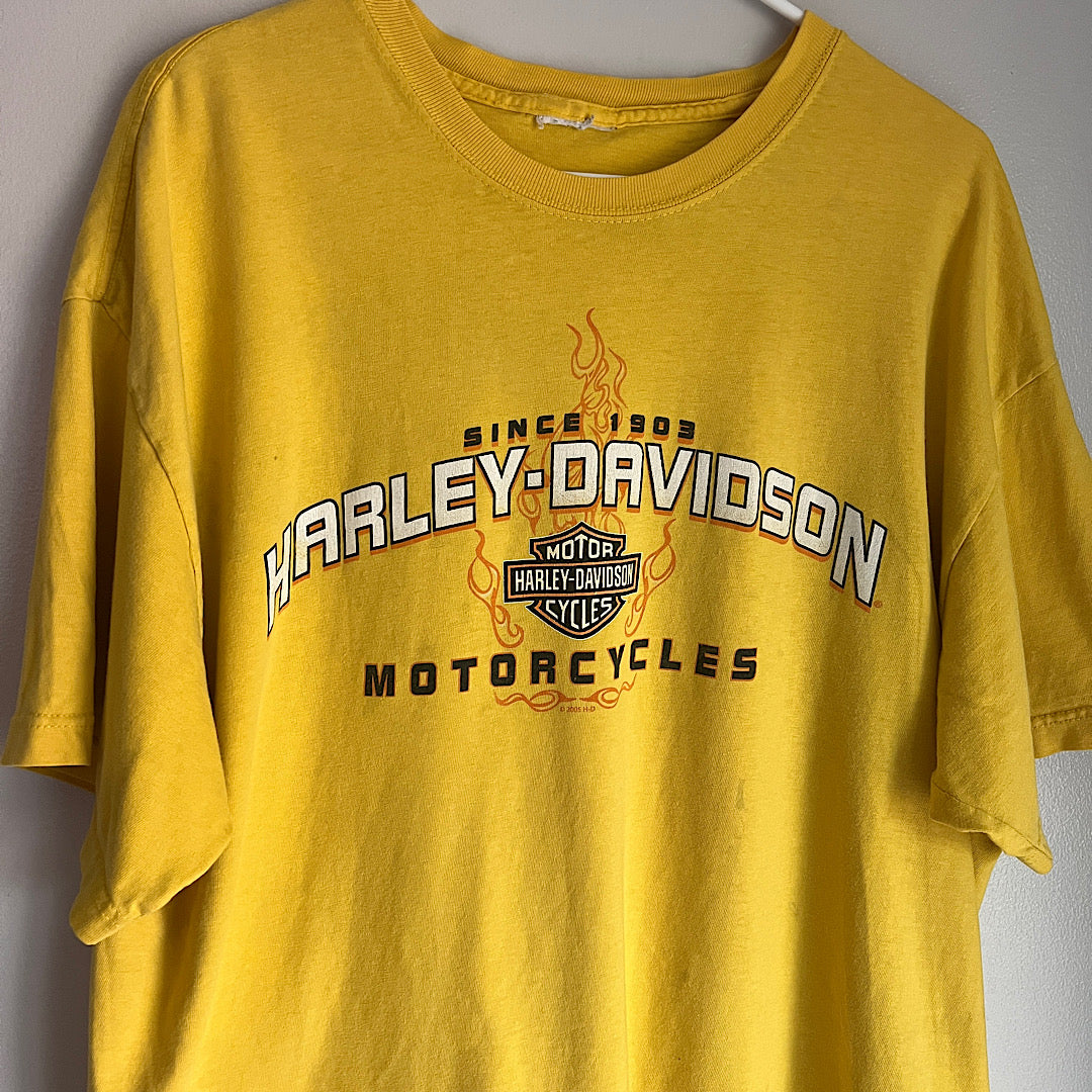 Vintage 2005 Harley Davidson Los Angeles Eagle Yellow T-Shirt