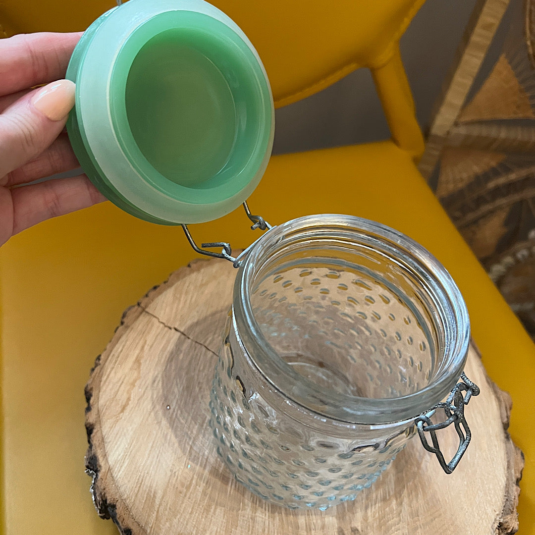 Hobnail Glass Jar with Jade Green Lid