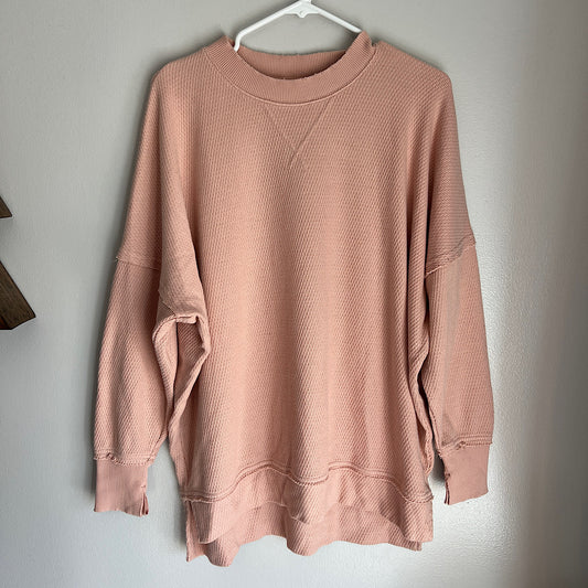Aerie Oversized Blush Waffle Knit Crewneck Pullover Sweatshirt
