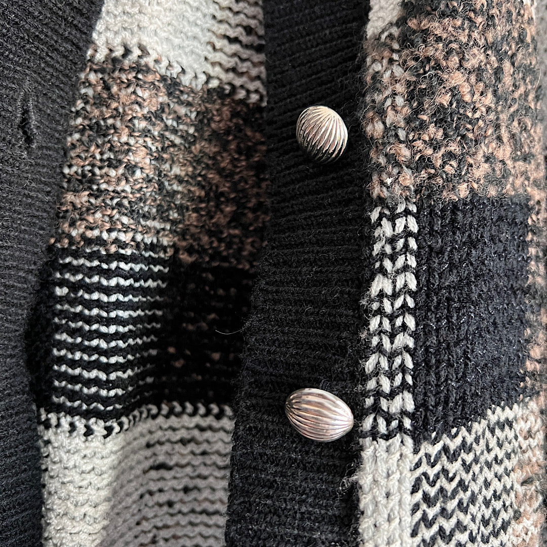 Vintage Plaid Checker Button Cardigan Sweater