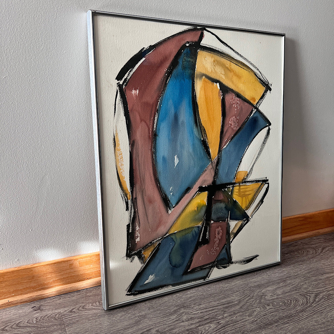 Vintage Hand Painted Abstract Artwork in Metal Frame (28"x23") LOCAL PICKUP ONLY