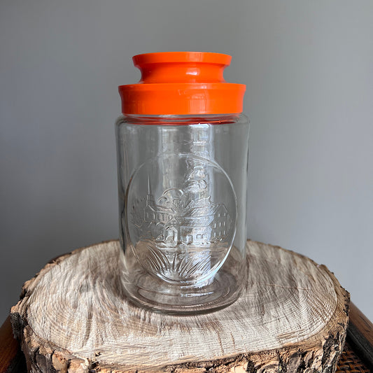 Vintage Anchor Hocking Church Orange Lid Glass Canister