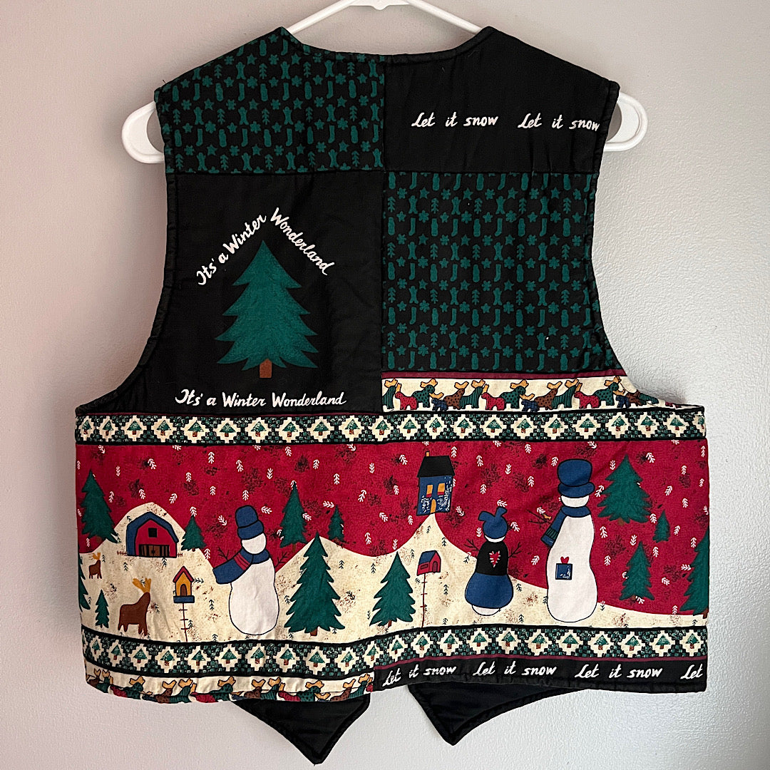 Vintage Handmade Quilted Snowman Christmas Vest