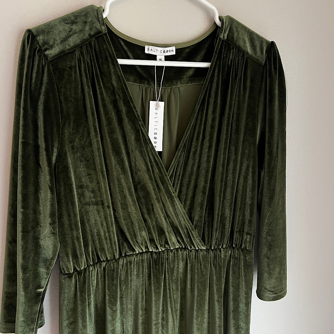 Baltic Born Sofia Velvet Maxi Dress Olive - NWT