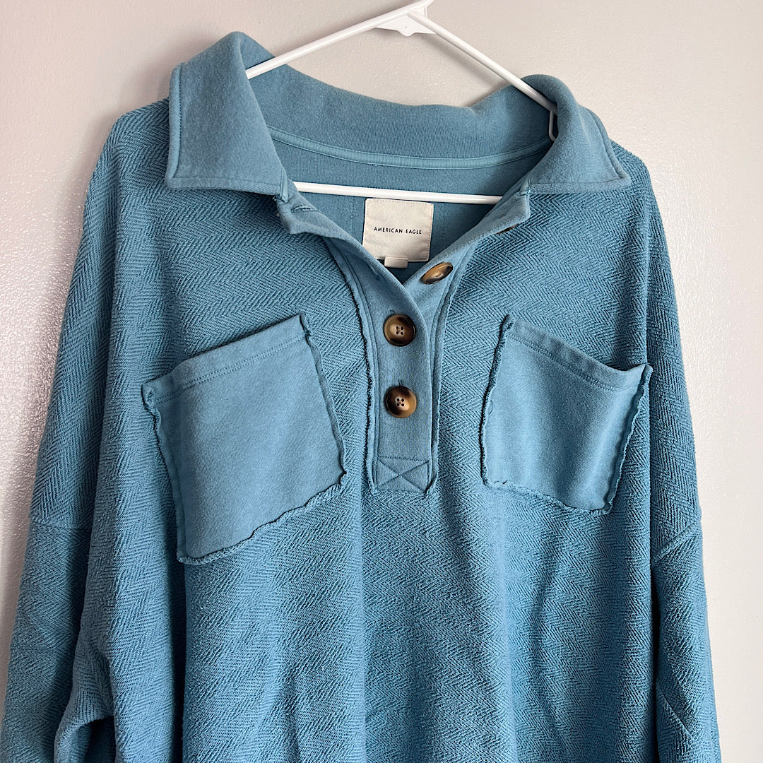 AE Oversized Herringbone Button Pullover Sweatshirt