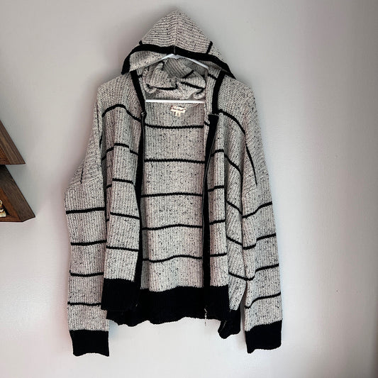 Hem & Thread Striped Hooded Zip Sweater