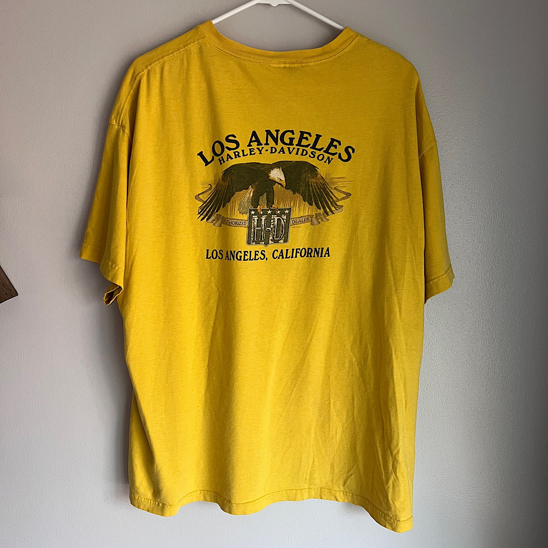 Vintage 2005 Harley Davidson Los Angeles Eagle Yellow T-Shirt