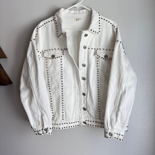 POL White Denim Studded Jacket