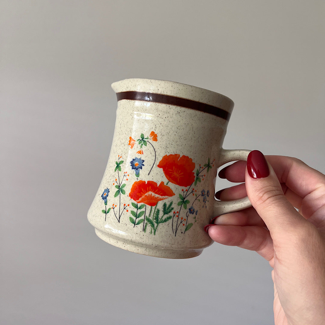 Vintage Floral Haniwa Stoneware Mini Pitcher