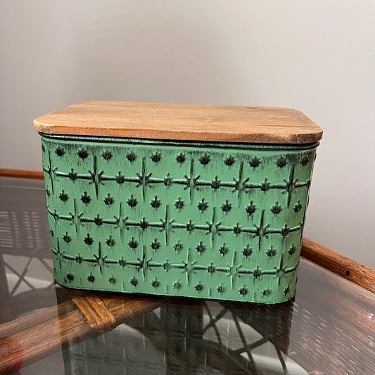 Green Decorative Tin Box with Wood Lid
