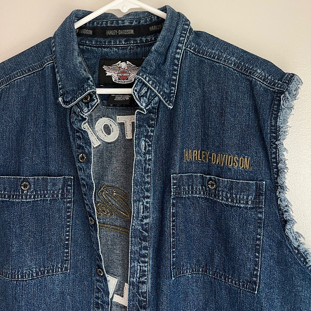 Vintage Harley Embroidered Denim Vest