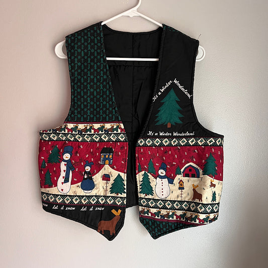 Vintage Handmade Quilted Snowman Christmas Vest
