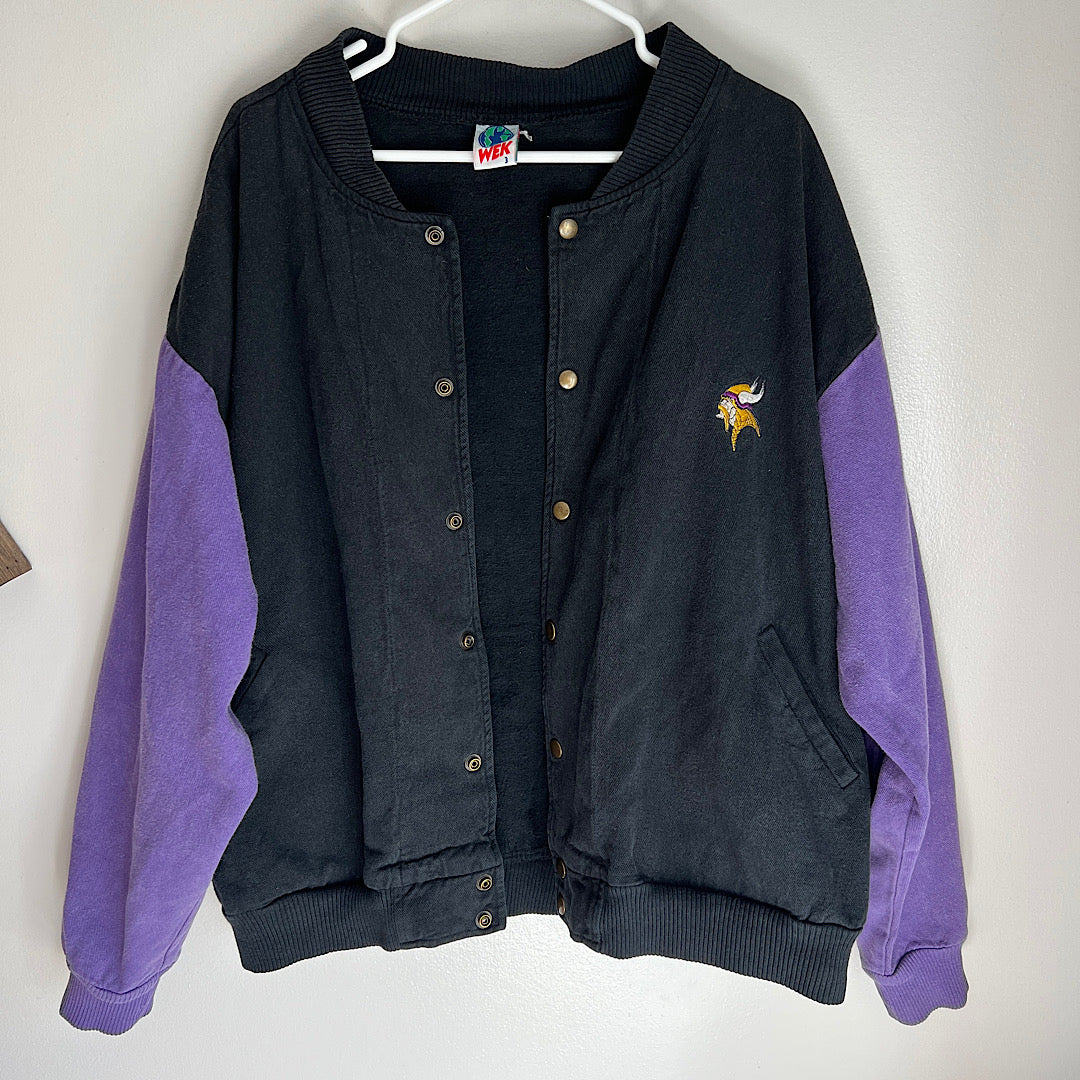 Vintage WEK Vikings Denim Varsity Bomber Jacket