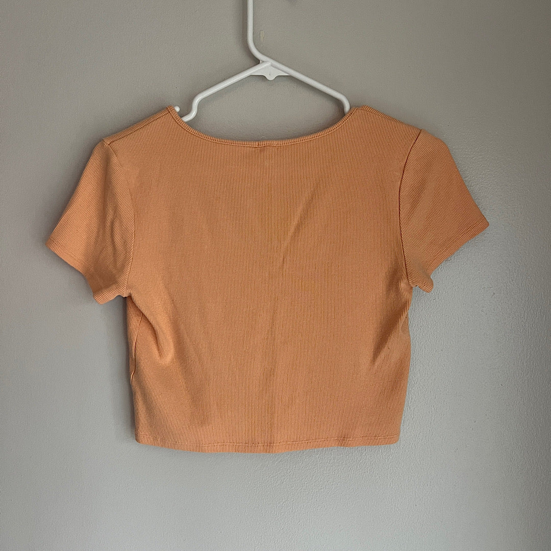 Garage Peach V Neck Stretchy Cropped Tee