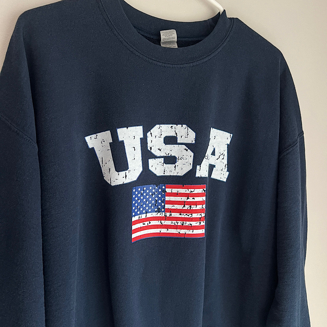 Vintage USA American Flag Navy Blue Crewneck Sweatshirt