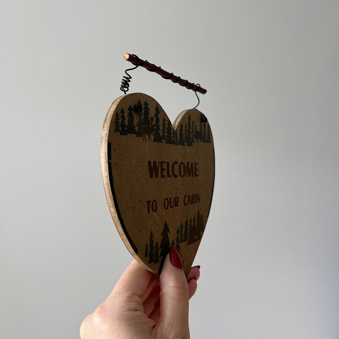 Vintage Welcome to Our Cabin Heart Sign