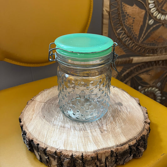 Hobnail Glass Jar with Jade Green Lid