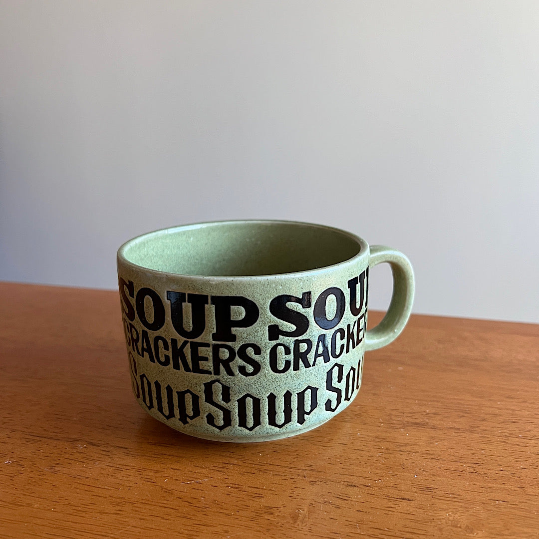 Vintage Soup & Crackers Mug Green