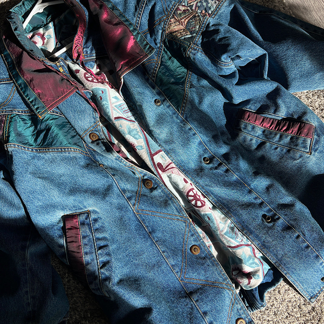 Vintage '80s Current Seen Denim Flannel Lined Jacket