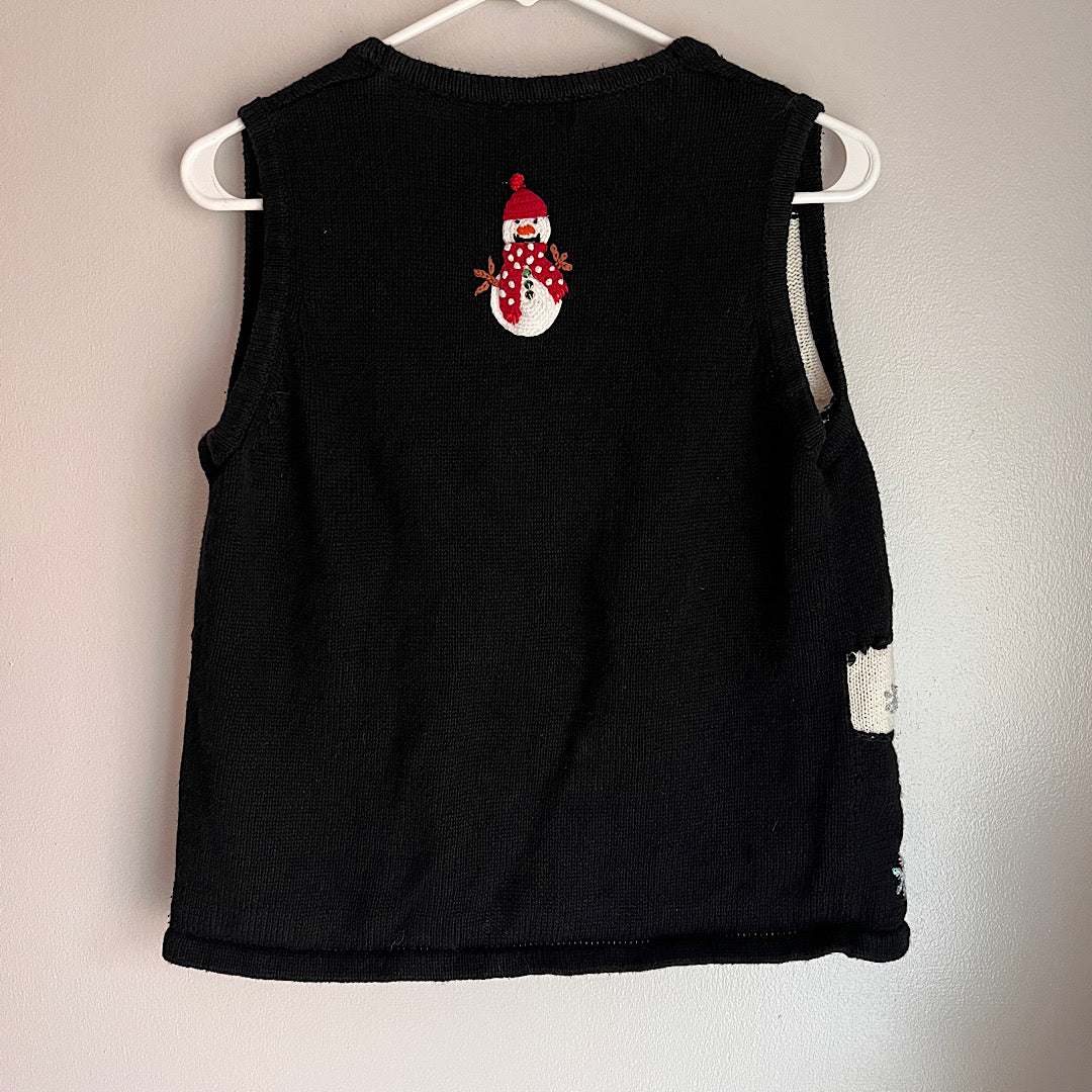 Vintage White Stag Snowman Trees Embellished Knit Christmas Vest