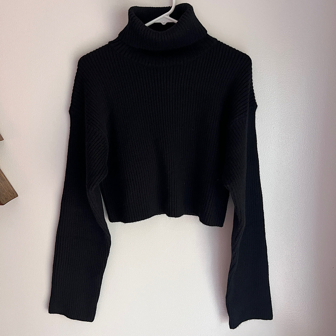 Black Turtleneck Cropped Sweater