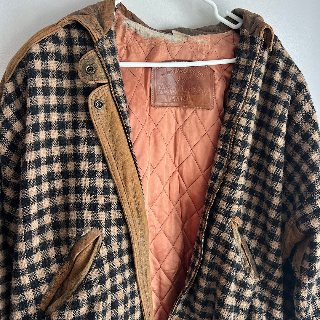 Vintage Moose Lake Lodge Plaid & Leather Jacket