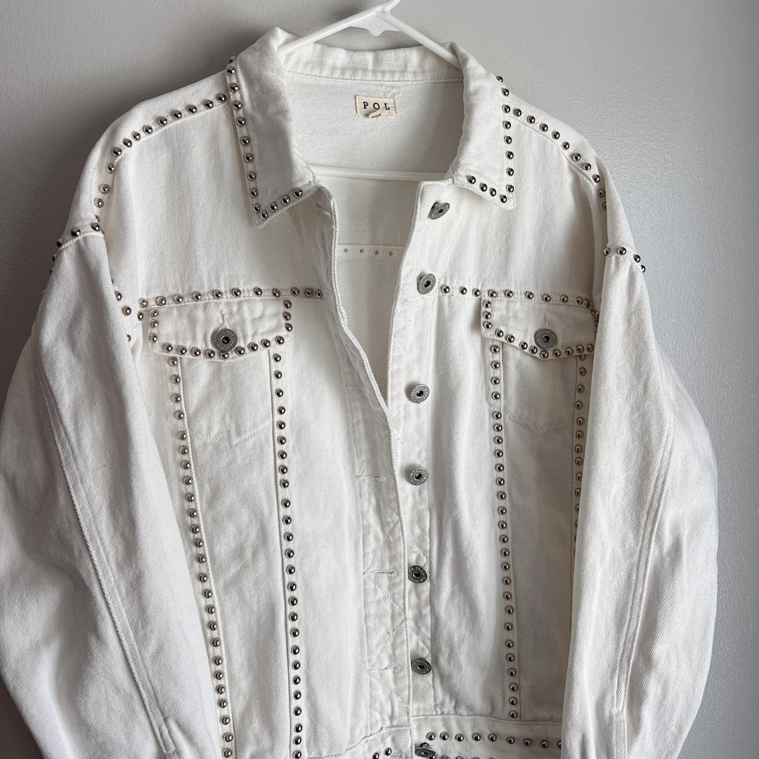 POL White Denim Studded Jacket