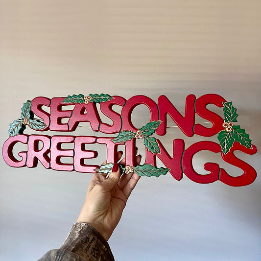 Vintage Kurt Adler Santa's World Wooden Seasons Greetings Large Sign