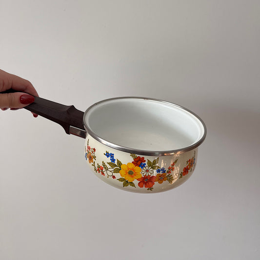 Vintage 70s JMP Sweet Flowers Enamelware Pot Pan