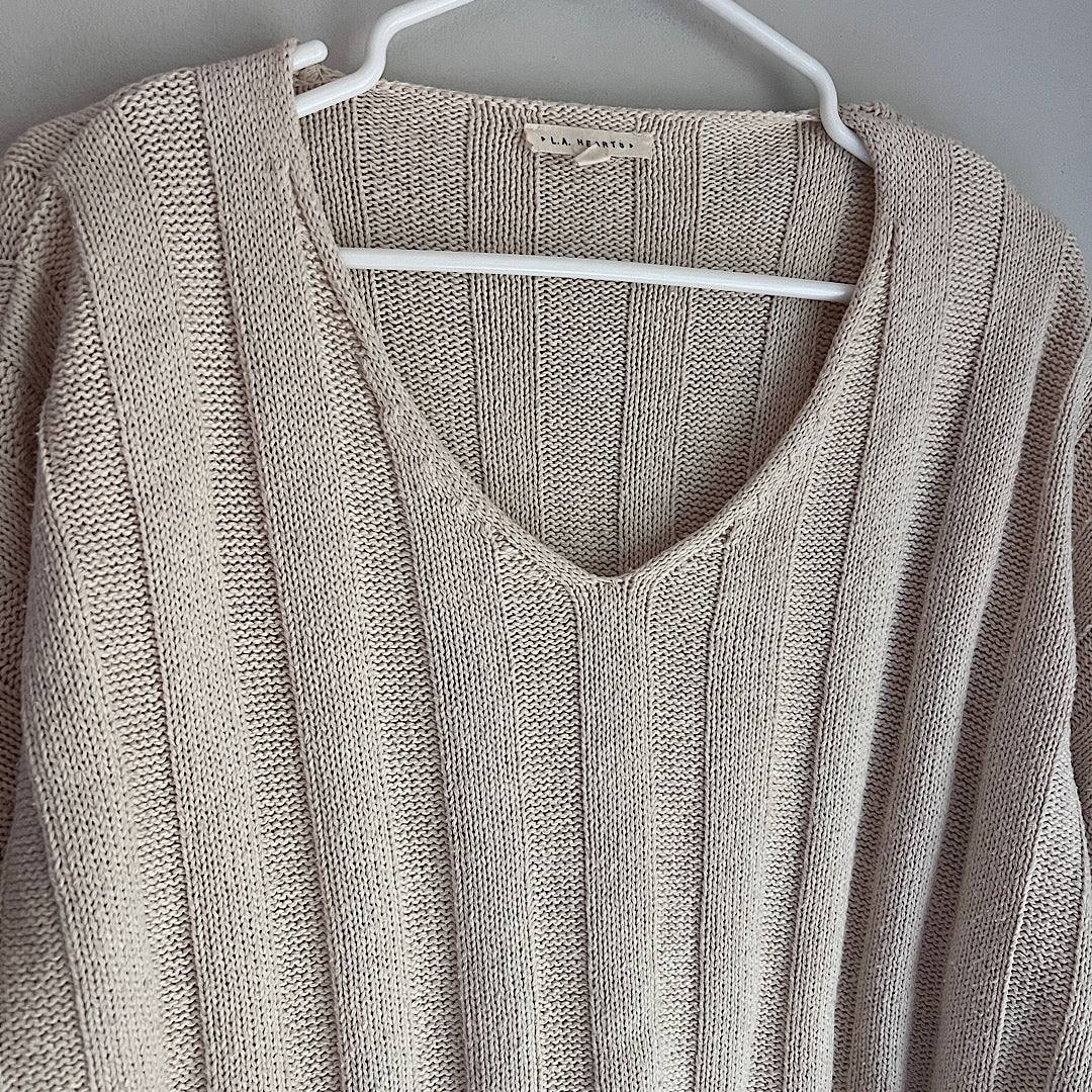 LA Hearts Cream Ribbed Sweater