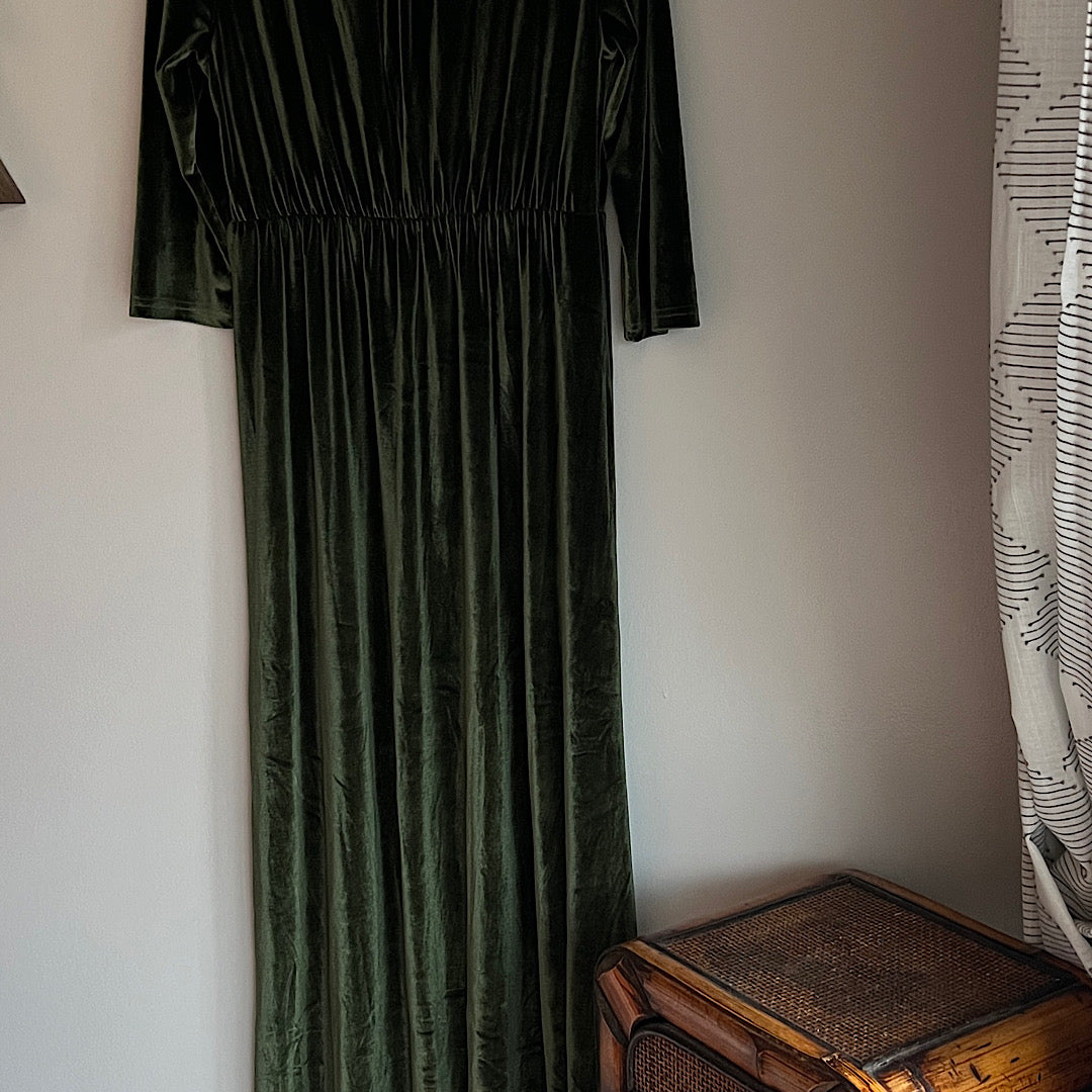 Baltic Born Sofia Velvet Maxi Dress Olive - NWT