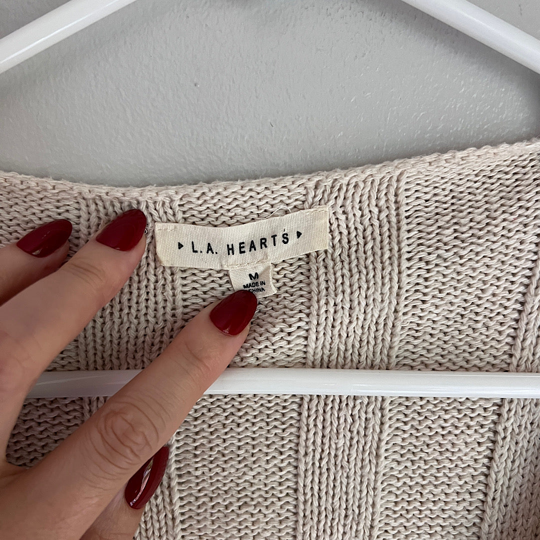 LA Hearts Cream Ribbed Sweater