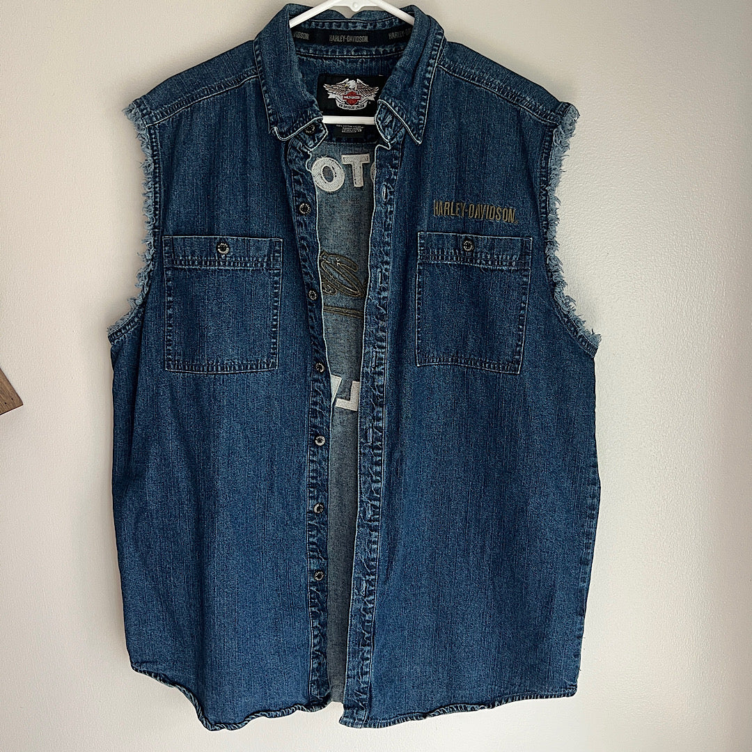 Vintage Harley Embroidered Denim Vest