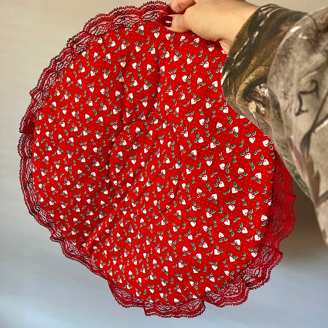 Vintage Handmade Mini Quilted Christmas Tree Skirt (Reversible)