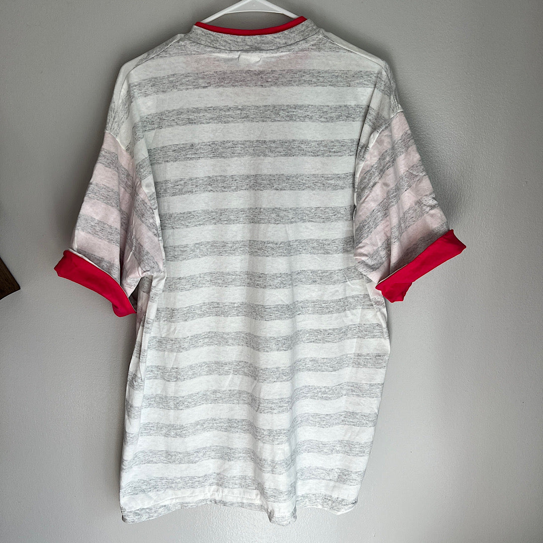 Vintage L.A.T Sportswear Cypress Gardens Florida Hot Pink Double Collar Striped Tee