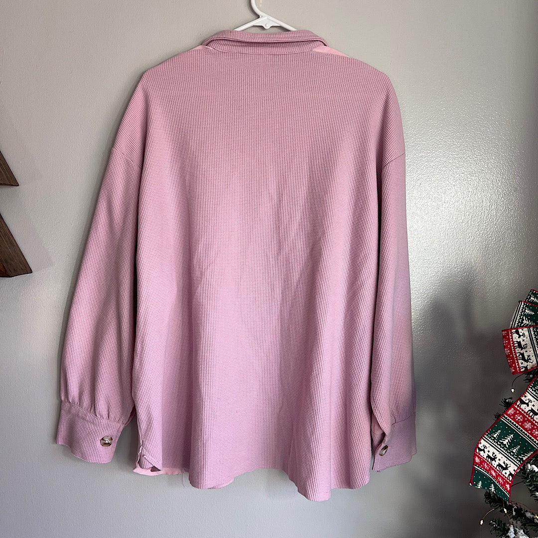 Oversized Pink Waffle Button Shirt