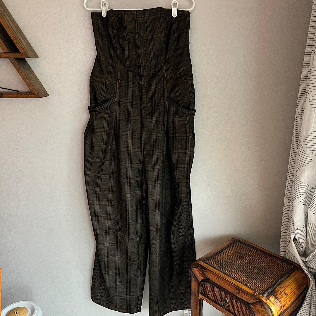 UO BDG Danny Strapless Plaid Jumpsuit