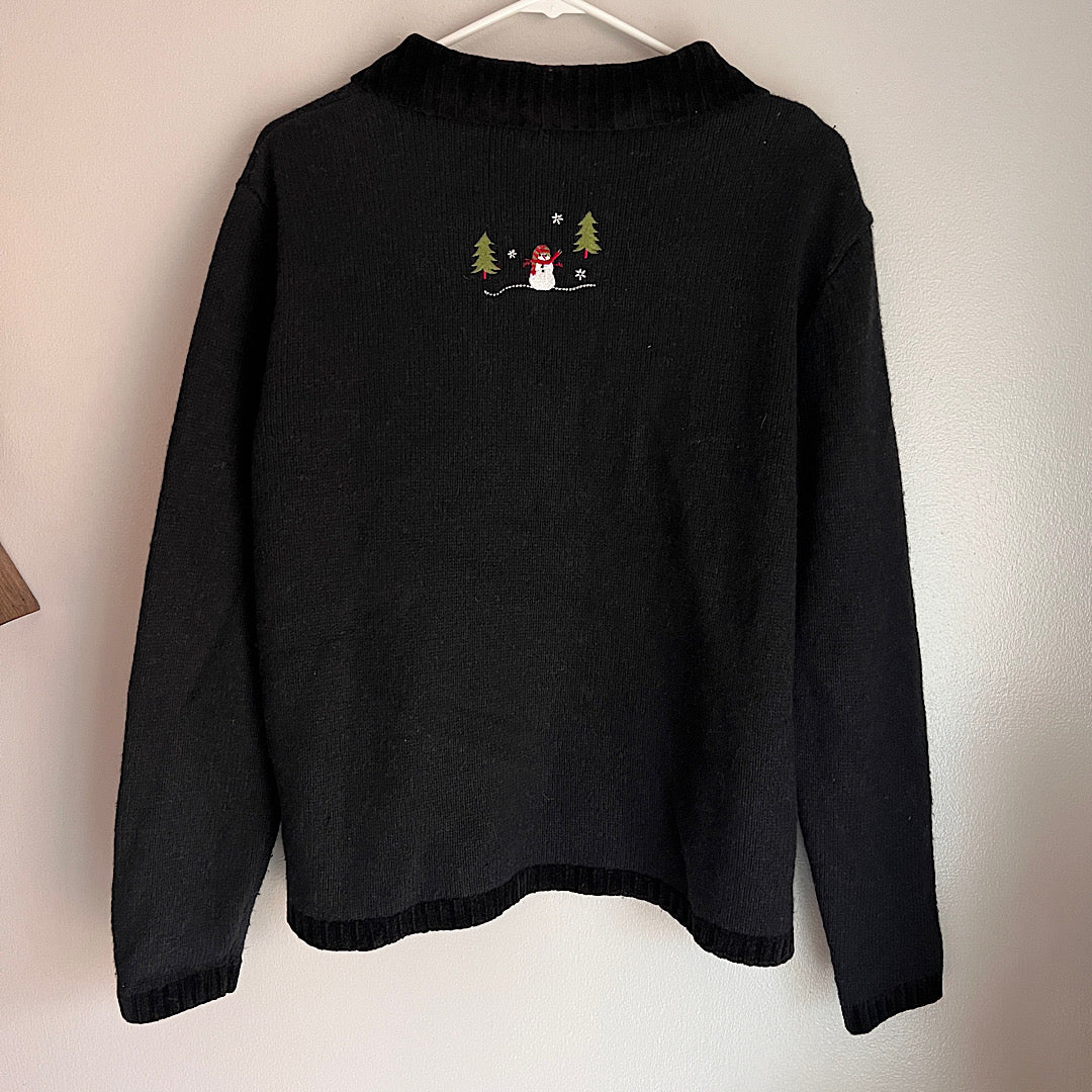 Vintage Croft & Barrow Snowman Embroidered Zip Up Christmas Sweater