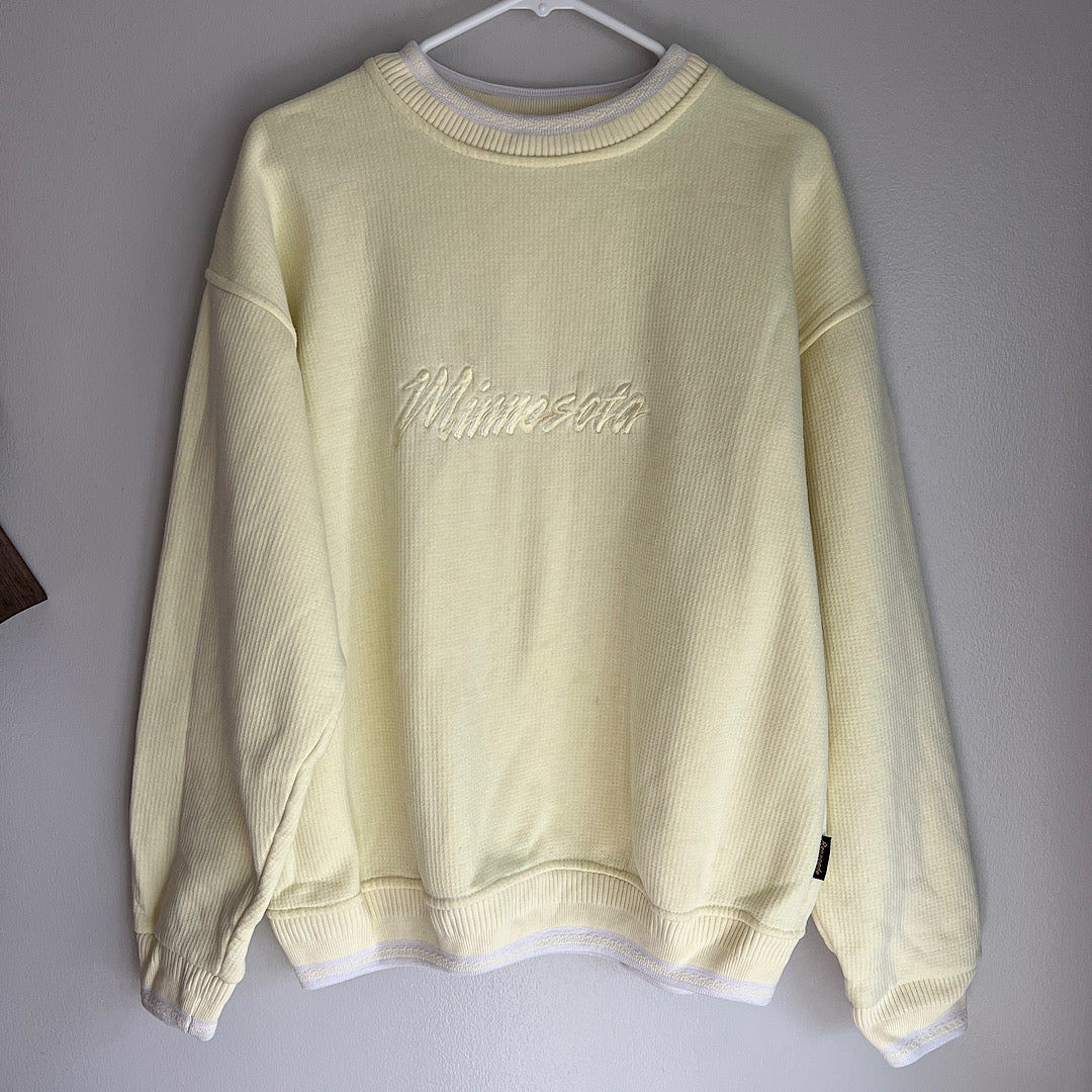 Vintage Butter Yellow Minnesota Waffle Crewneck Sweatshirt