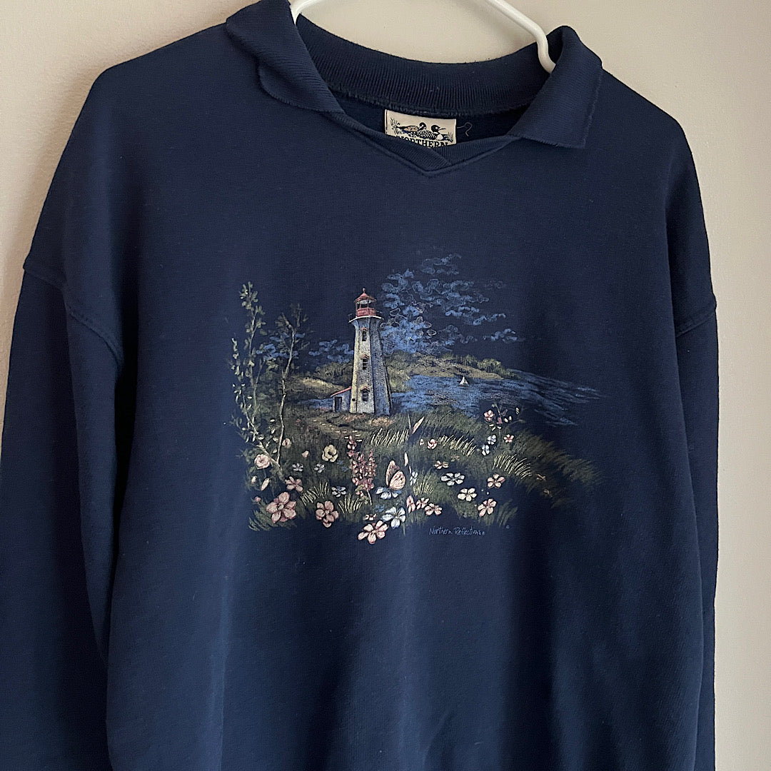 Vintage Northern Reflections Lighthouse Collared Grandma Sweatshirt