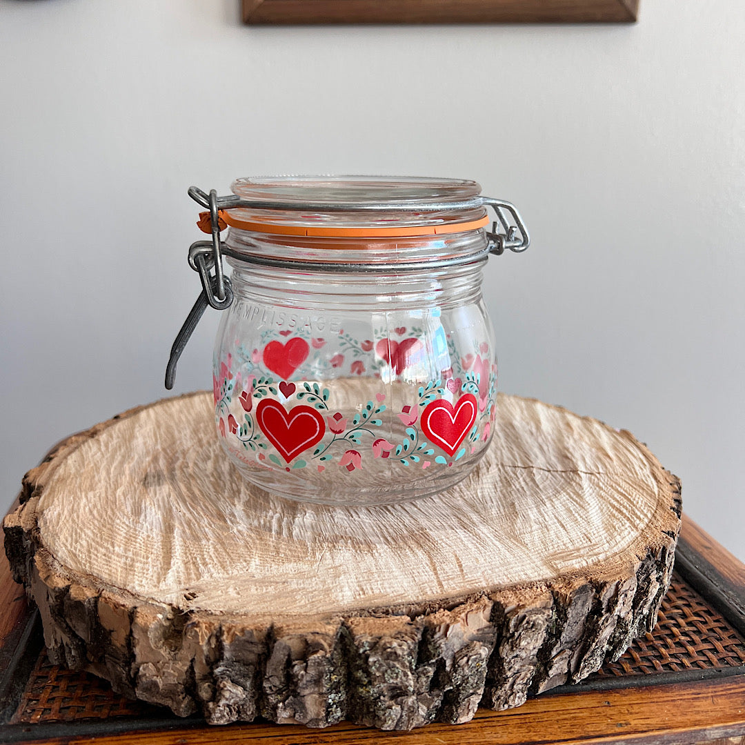 Vintage Sealed Glass Jar Hearts