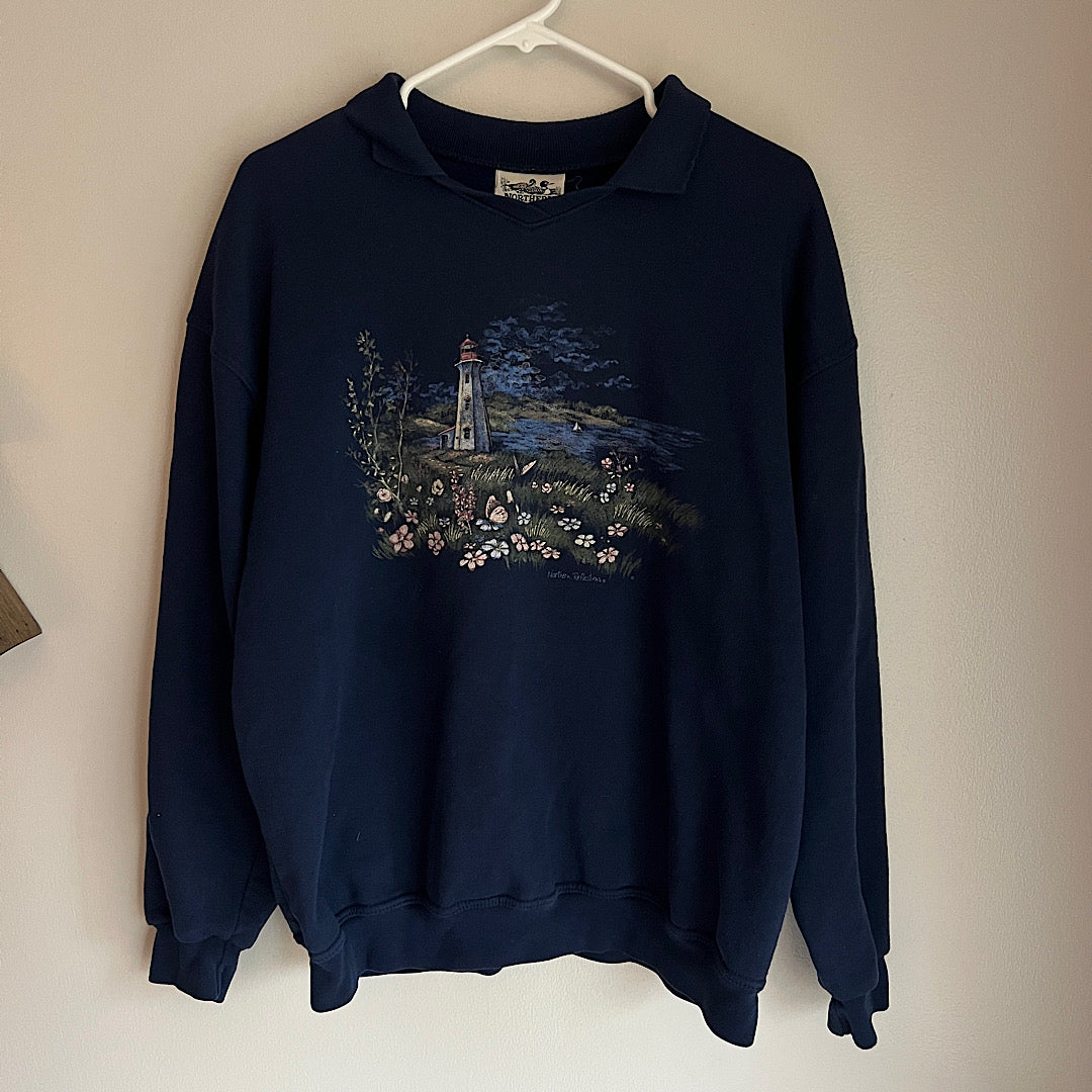 Vintage Northern Reflections Lighthouse Collared Grandma Sweatshirt