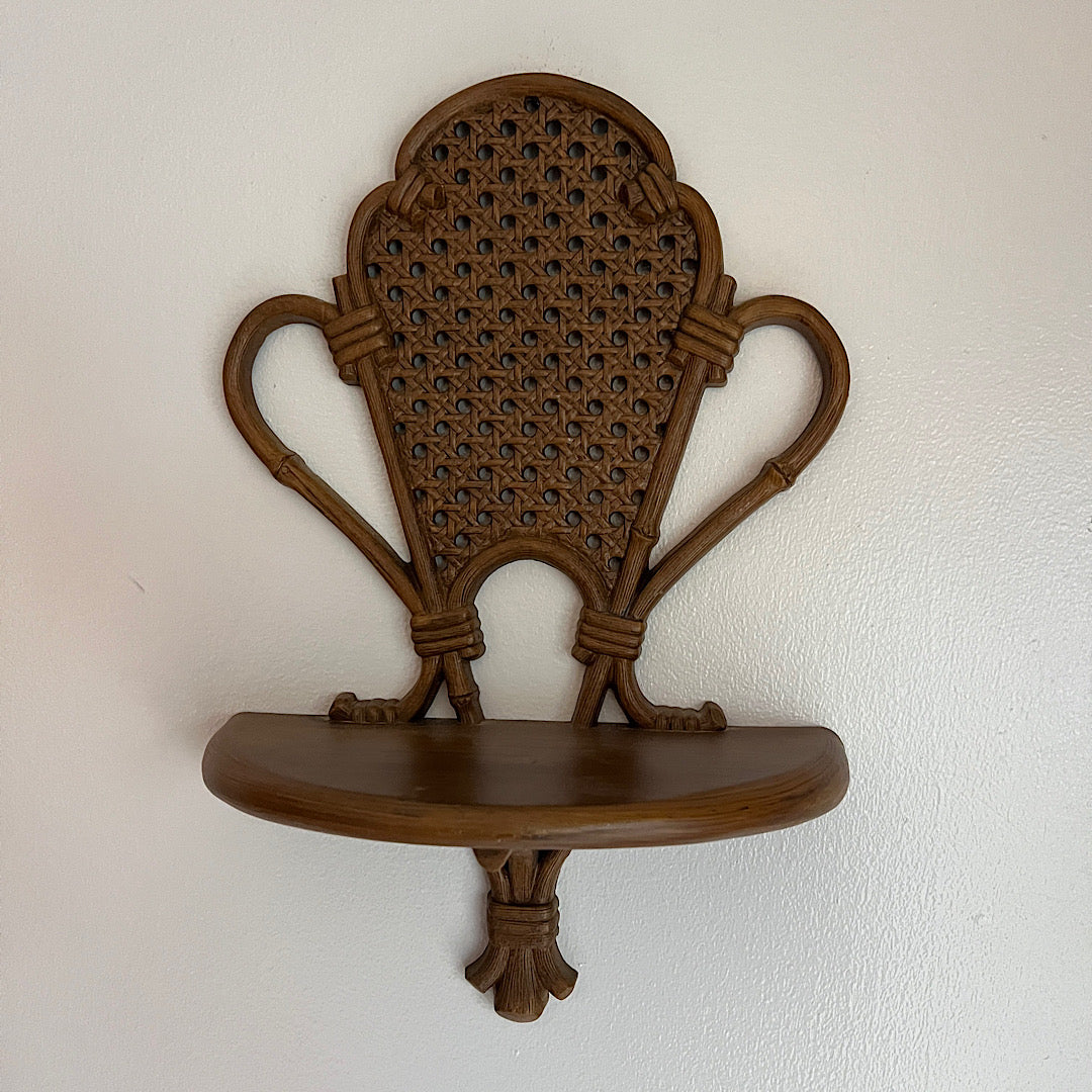 Vintage 70s Faux Wicker Rattan Wall Shelf