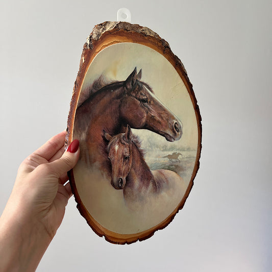 Vintage Horses Wood Slab Live Edge Wall Hanging